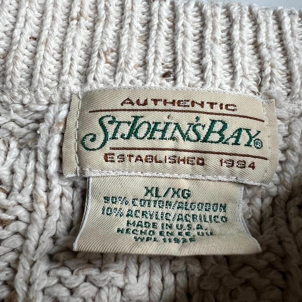 90s Vintage St Johns Bay Knit Sweater World Map Embroidery Cream XL USA - Picture 6 of 9